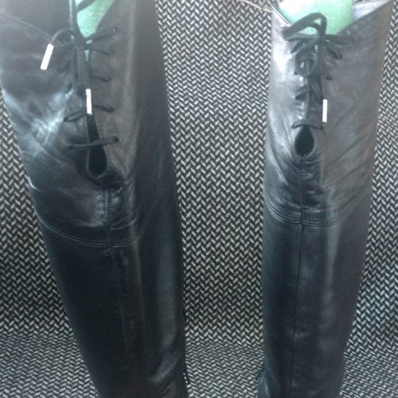 Black Leather Vero Cuoio Over The Knee OTK Boots - Picture 3 of 10
